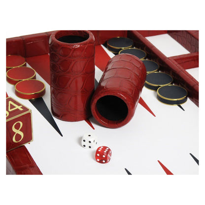 Geoffrey Parker – mallette de backgammon en cuir d’alligator rouge – détail