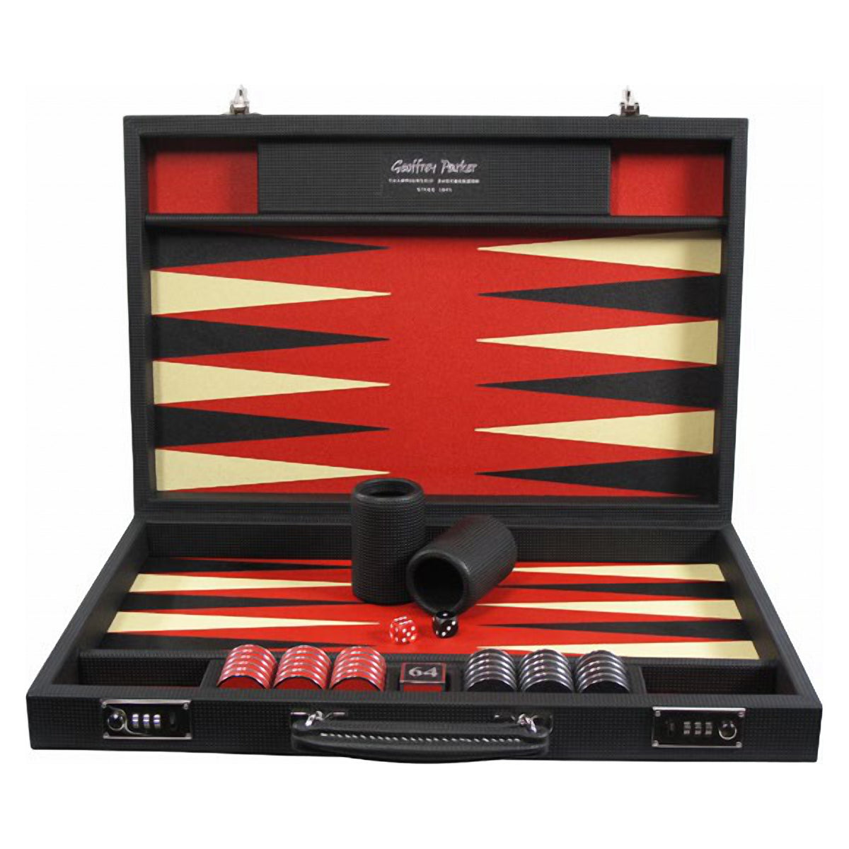 Geoffrey Parker – mallette de backgammon en cuir automobile noir et rouge