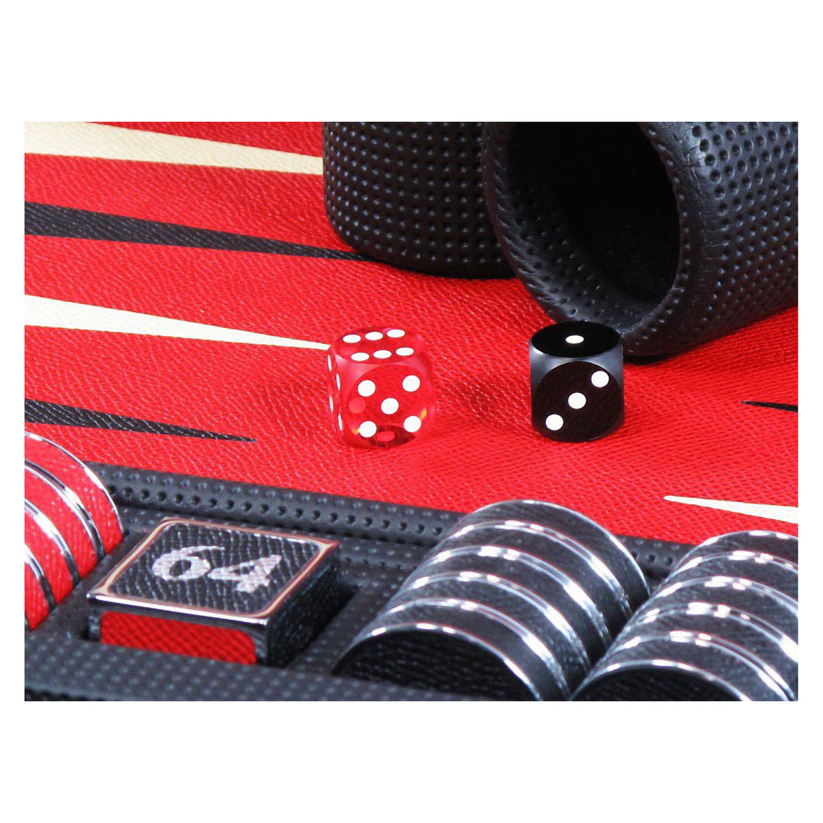 Geoffrey Parker – mallette de backgammon en cuir automobile noir et rouge – détail