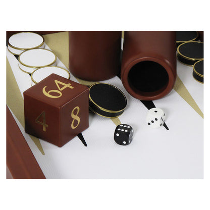Geoffrey Parker Bridle Hide backgammon attaché case open showing inlaid leather field – detail