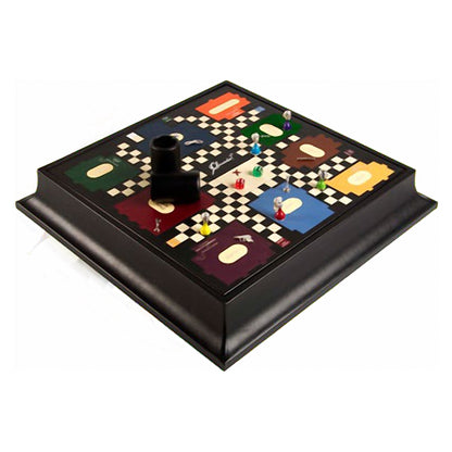 Geoffrey Parker – plateau de Cluedo en cuir incrusté sur socle noir à côtés festonnés