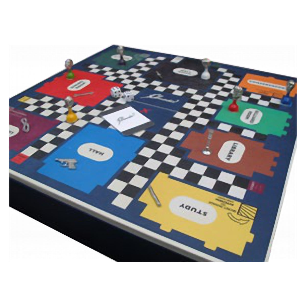 Geoffrey Parker – plateau de Cluedo en cuir incrusté sur socle noir à côtés festonnés – détail