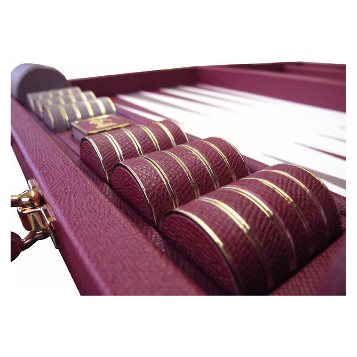 Geoffrey Parker Contemporary inlaid leather backgammon stones with chrome trim