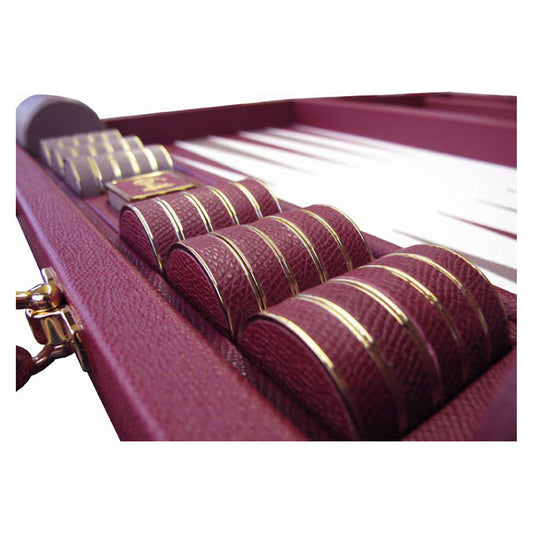 Geoffrey Parker Contemporary inlaid leather backgammon stones with chrome trim