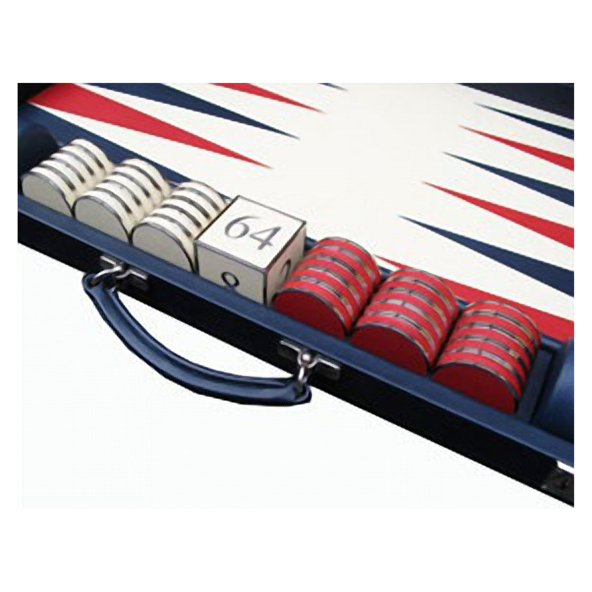 Geoffrey Parker Contemporary inlaid leather backgammon stones with chrome trim – detail