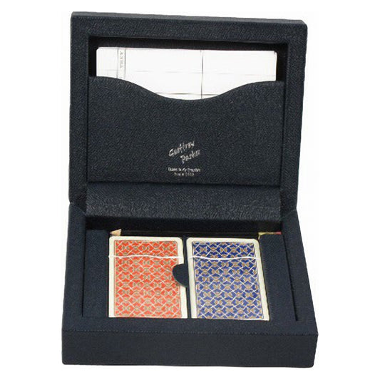 Geoffrey Parker leather case with two decks of plated playing cards