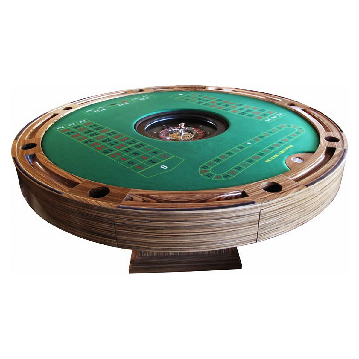Geoffrey Parker – table de casino hexagonale en Sapele avec cylindre de roulette – détail