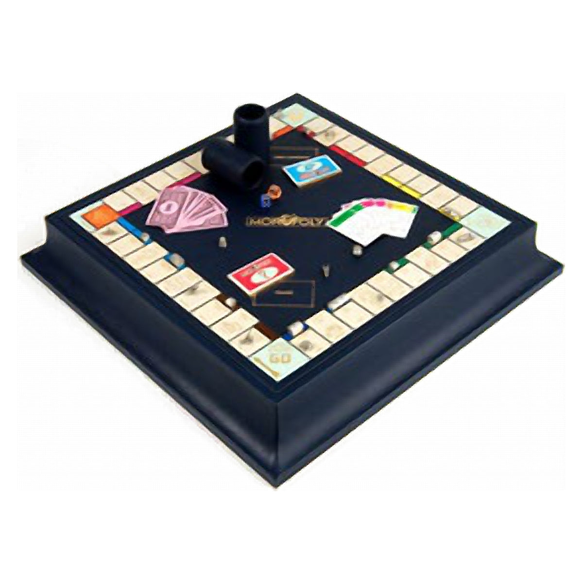 Geoffrey Parker – plateau de Monopoly en cuir rouge incrusté sur socle à côtés festonnés – détail