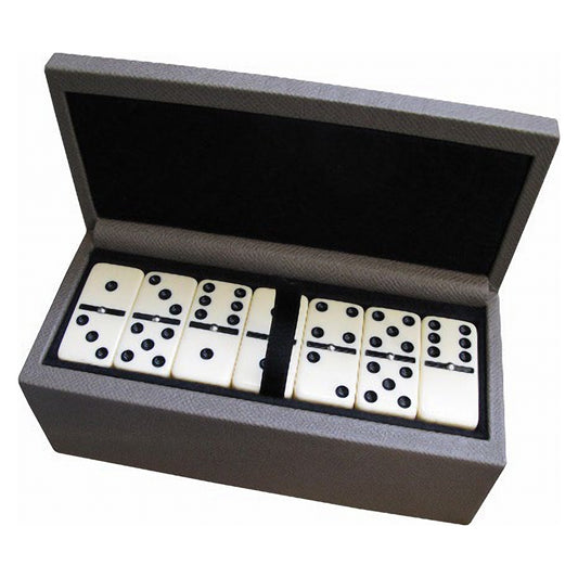 Geoffrey Parker black leather domino box open