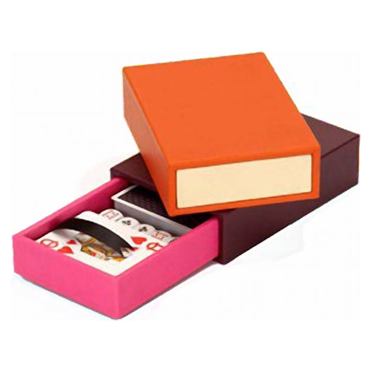 Geoffrey Parker orange leather matchbox poker card set