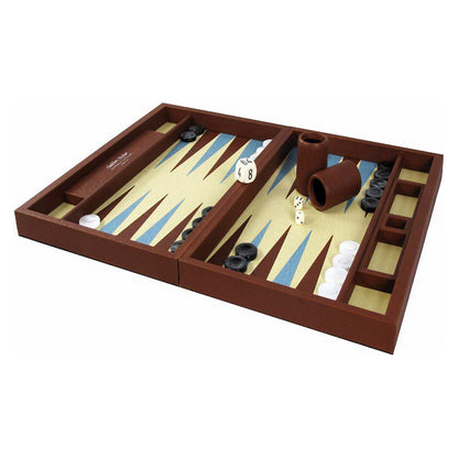 Geoffrey Parker – plateau de table de backgammon Classe Prestige en cuir brun