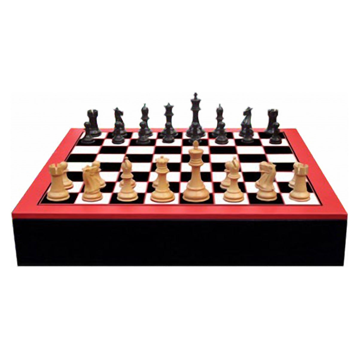 Geoffrey Parker – plateau échiquier en cuir imprimé avec jeu d’échecs Staunton
