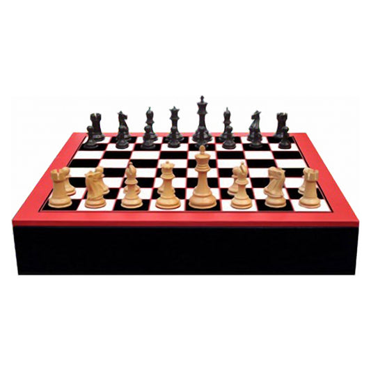Geoffrey Parker printed leather chessboard tray with Staunton chess set