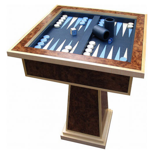 Geoffrey Parker retro pedestal game table with backgammon top