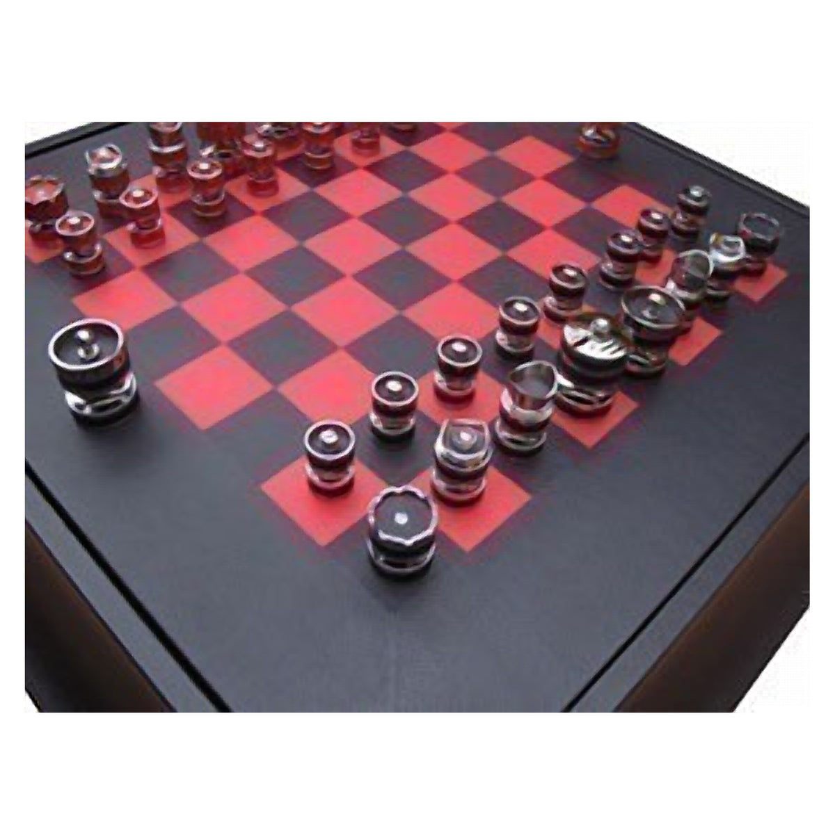 Geoffrey Parker – jeu d’échecs Silver Jubilee avec boîtes-livres en cuir et échiquier – détail