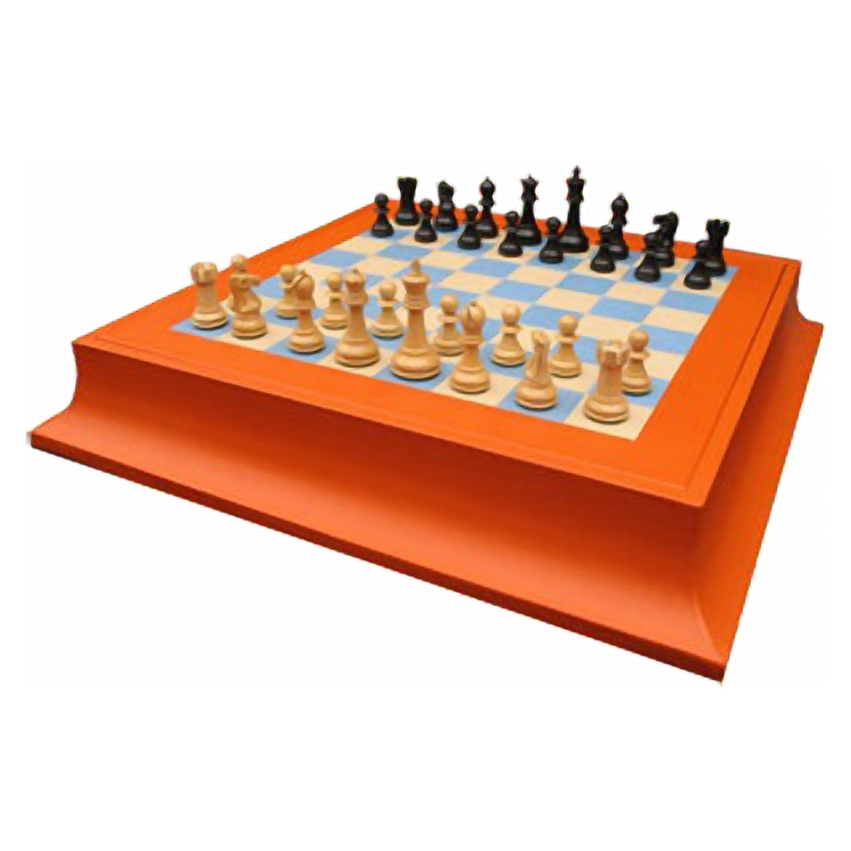 Geoffrey Parker – socle d’échecs à côtés festonnés en cuir orange avec jeu Staunton
