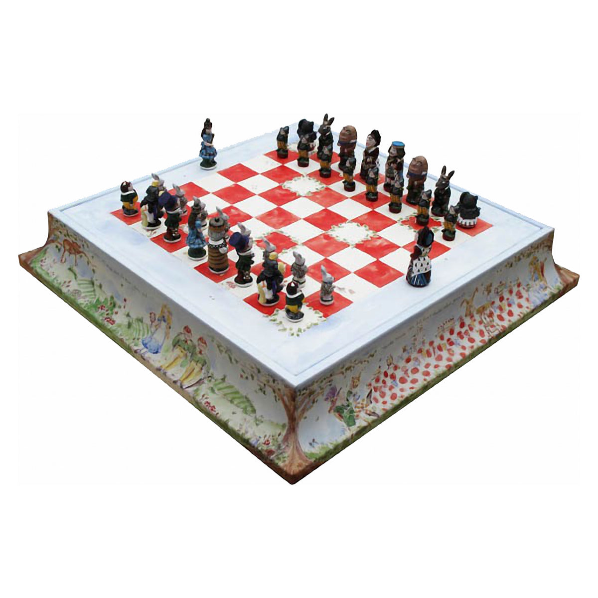 Geoffrey Parker – socle d’échecs thématique en cuir imprimé avec jeu d’échecs à personnages – détail