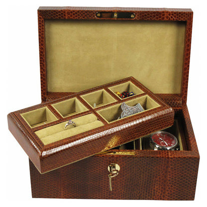 Geoffrey Parker – coffret à montres et boutons de manchette en alligator, ouvert