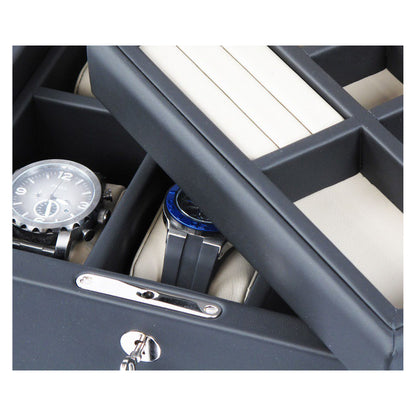 Geoffrey Parker – coffret à montres et boutons de manchette en alligator, ouvert – détail