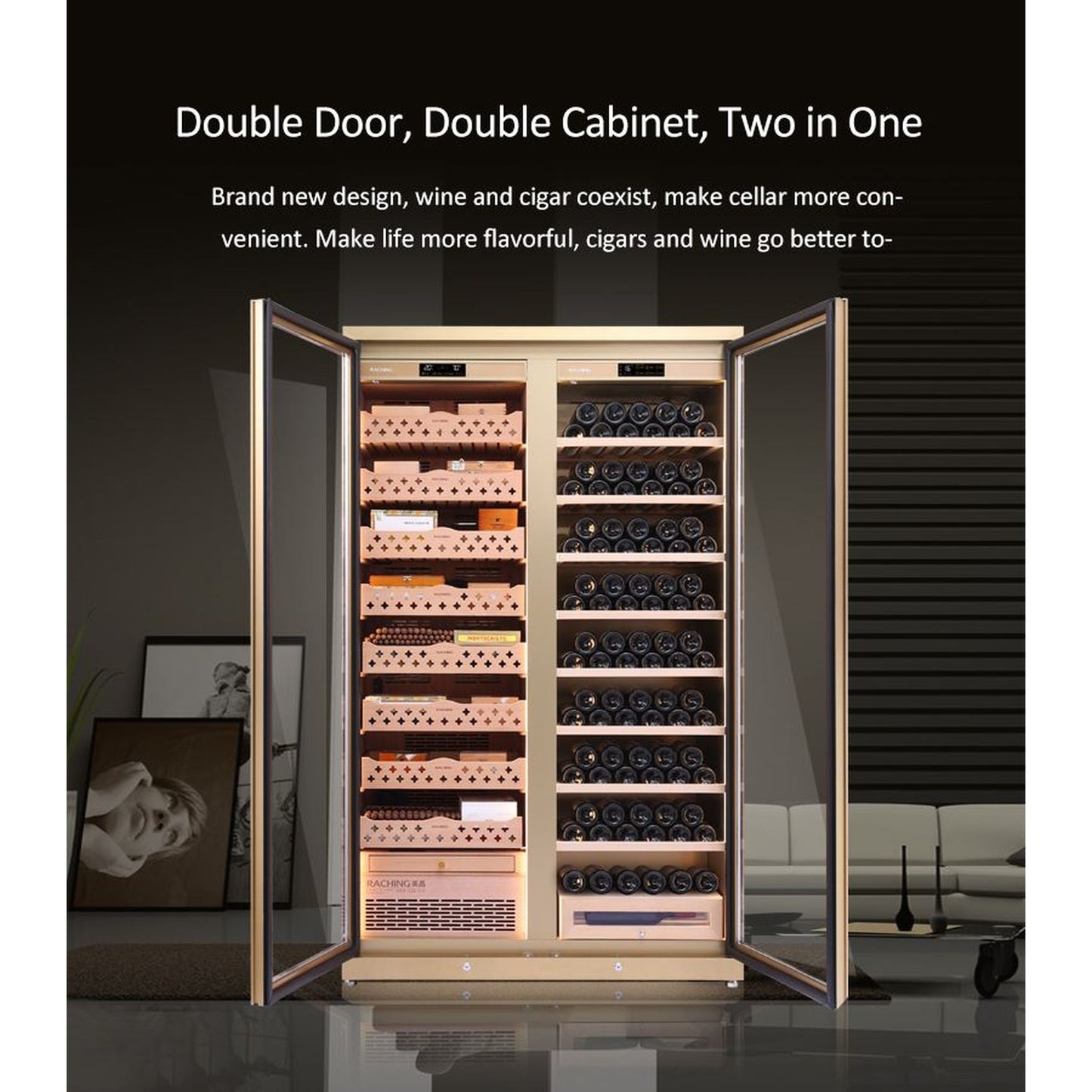 Raching SD 800 Double-Door Combine-Unit Cigar & Wine Cabinet Series - With Ammonia Removal — view 6