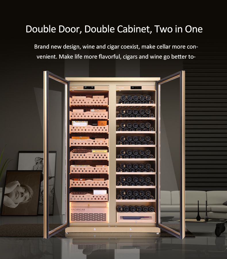 SD 800 DOUBLE-DOOR COMBINE-UNIT CIGAR & WINE  CABINET SERIES - WITH AMONIA REMOVAL