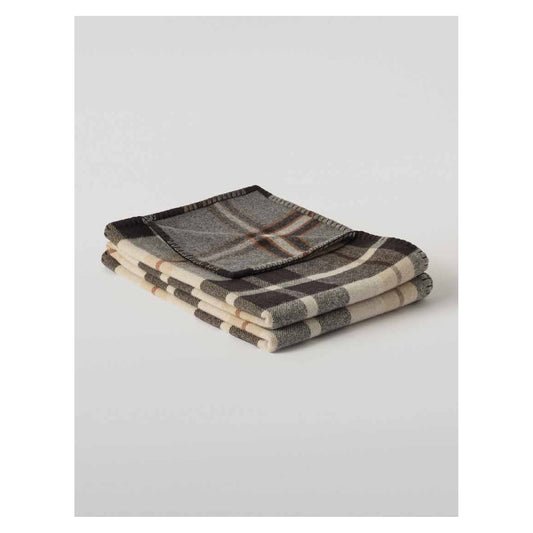 Johnstons of Elgin Blanket Stitched Doubleface Check Throw in Black with Brown Plaid