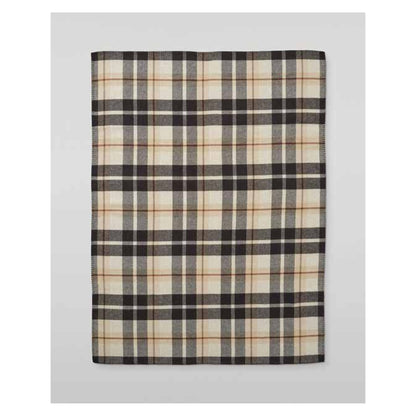 Johnstons of Elgin Blanket Stitched Doubleface Check Throw in Black with Brown Plaid — laid flat