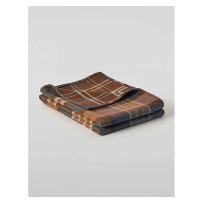 Johnstons of Elgin Blanket Stitched Doubleface Check Throw in Heather Blue Check / Brown Windowpane