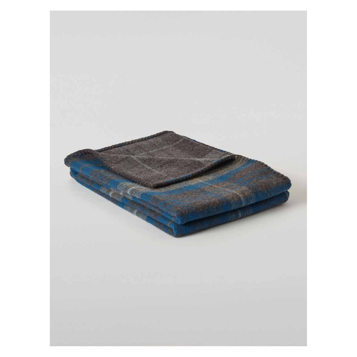 Johnstons of Elgin Blanket Stitched Doubleface Check Throw in Petrol / Charcoal