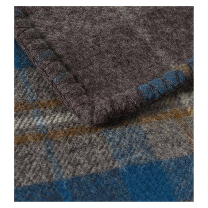 Johnstons of Elgin Blanket Stitched Doubleface Check Throw in Petrol / Charcoal — detail