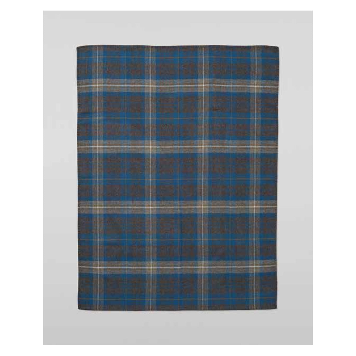 Johnstons of Elgin Blanket Stitched Doubleface Check Throw in Petrol / Charcoal — laid flat