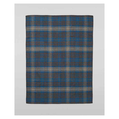Johnstons of Elgin Blanket Stitched Doubleface Check Throw in Petrol / Charcoal — laid flat