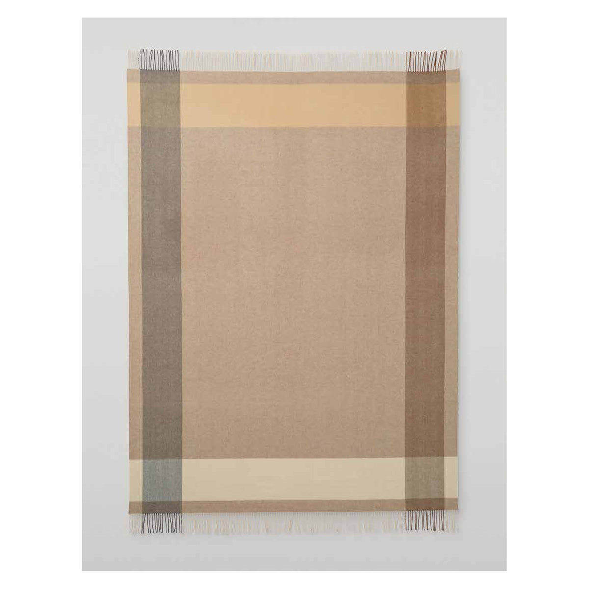 Johnstons of Elgin Block Border Throw in Natural — laid flat