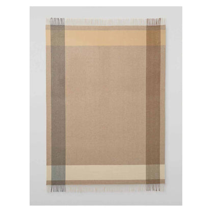 Johnstons of Elgin Block Border Throw in Natural — laid flat