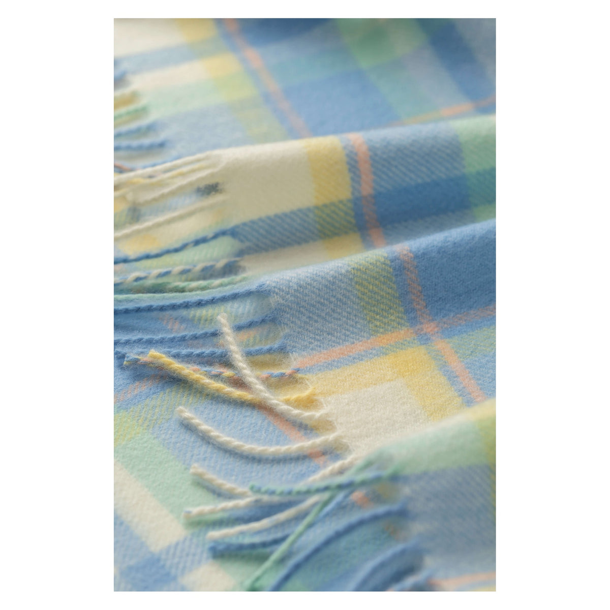 Johnstons of Elgin Check Cashmere Baby Blanket in Blue Green — detail