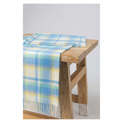 Johnstons of Elgin Check Cashmere Baby Blanket in Blue Green — view 5