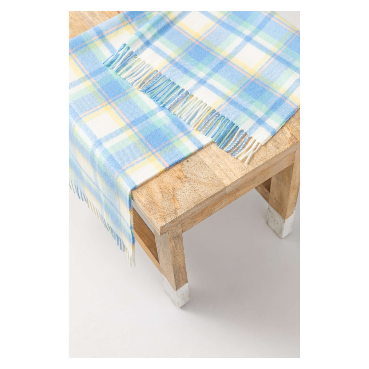 Johnstons of Elgin Check Cashmere Baby Blanket in Blue Green — view 6