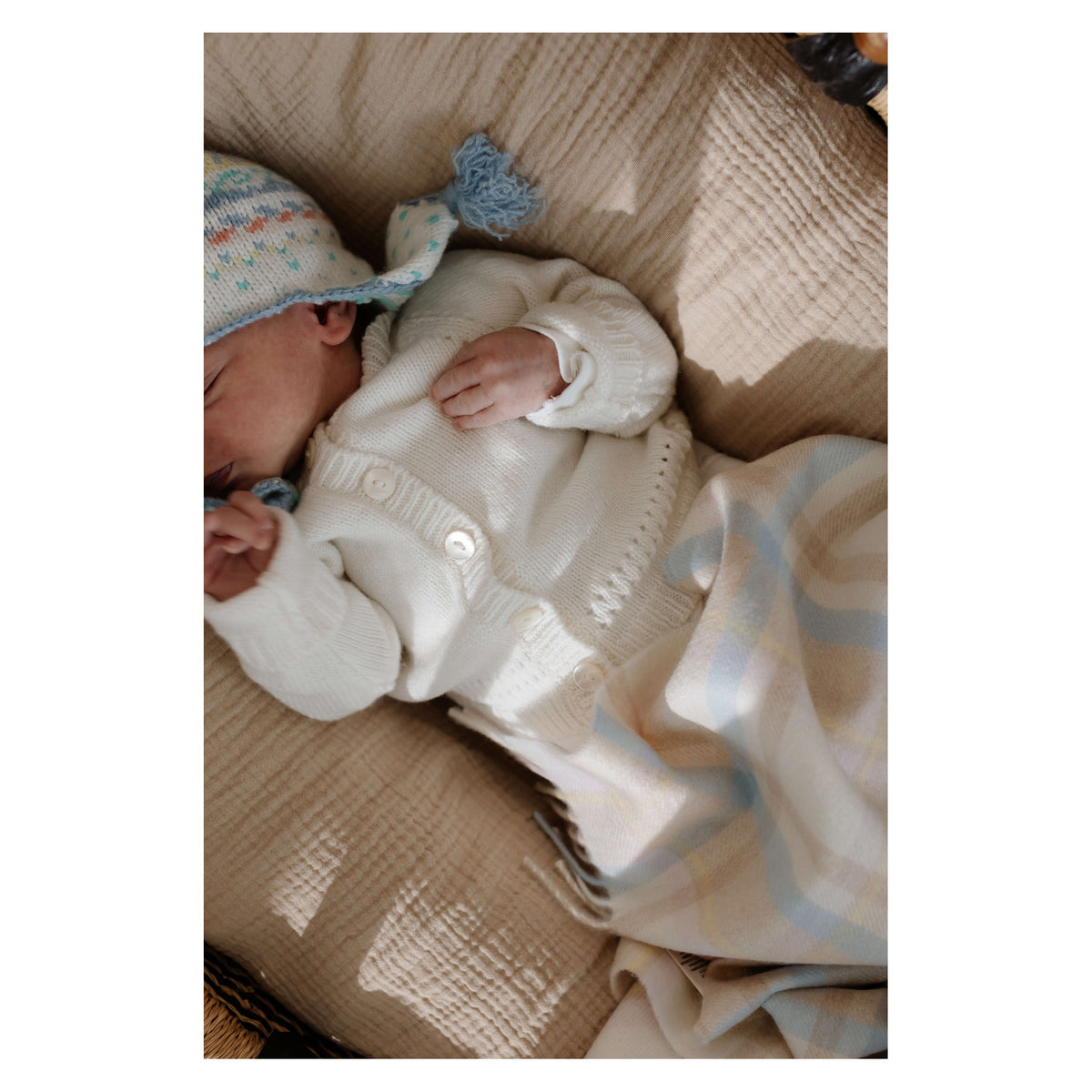 Johnstons of Elgin Check Cashmere Baby Blanket in Natural — view 3