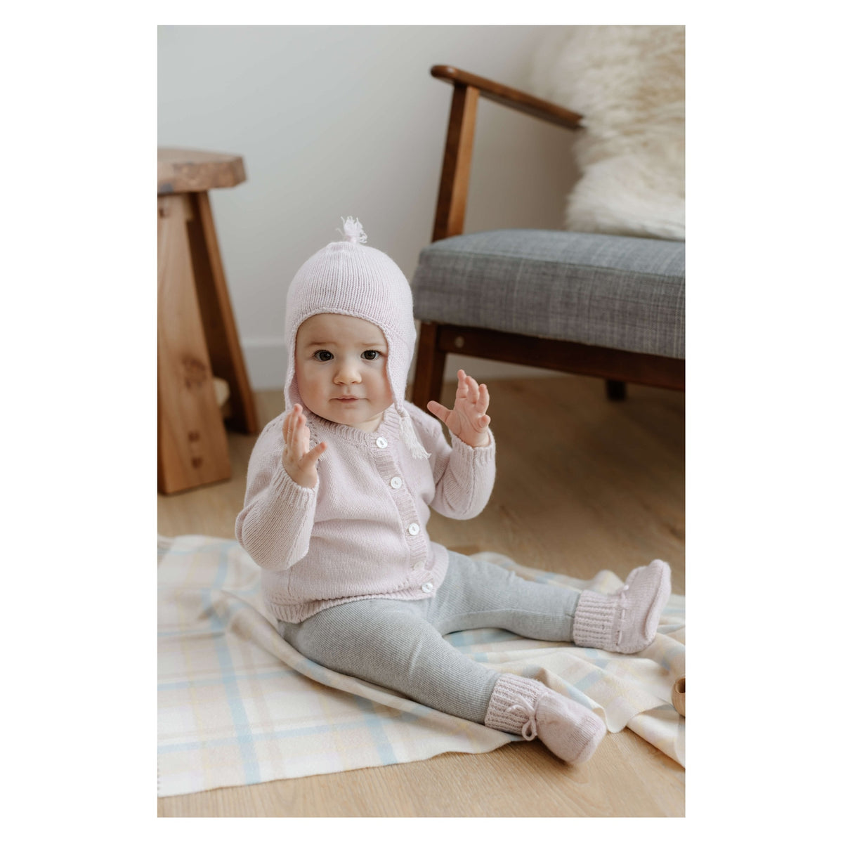 Johnstons of Elgin Check Cashmere Baby Blanket in Natural — view 5