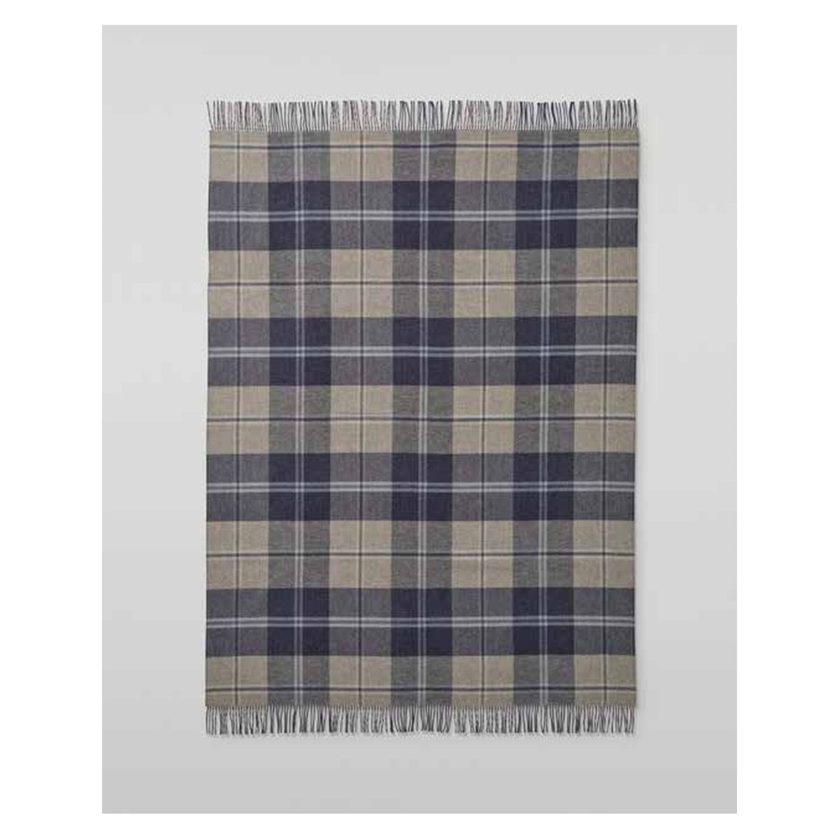 Johnstons of Elgin Doubleface Check Throw in Blue / Cream Windowpane — laid flat