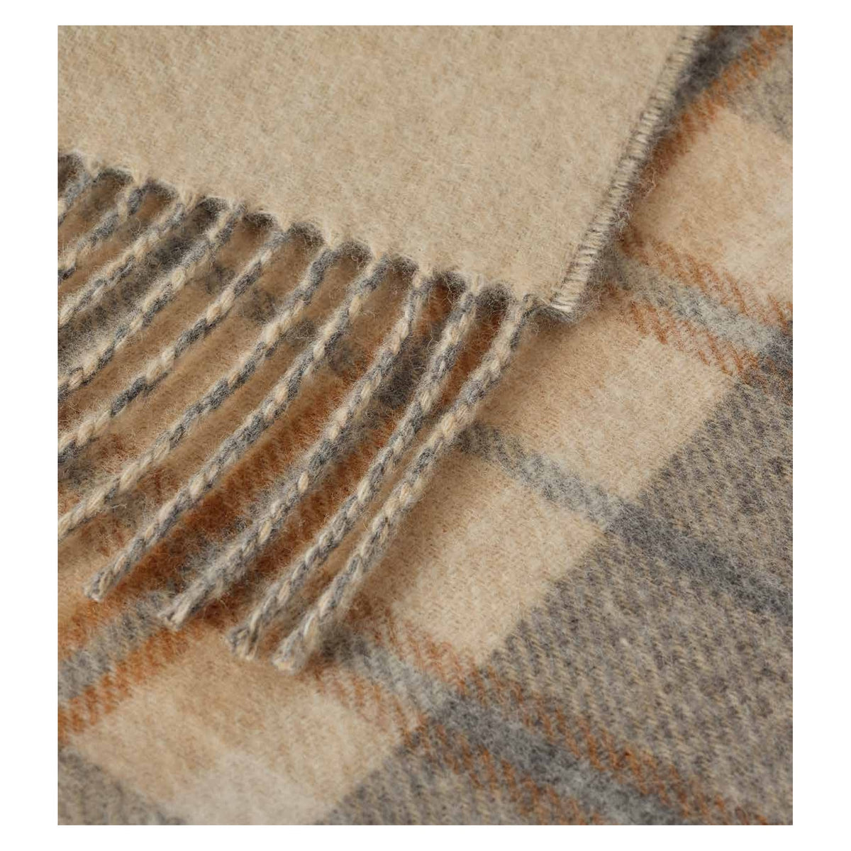 Johnstons of Elgin Doubleface Check Throw in Grey / Brown Overcheck — detail