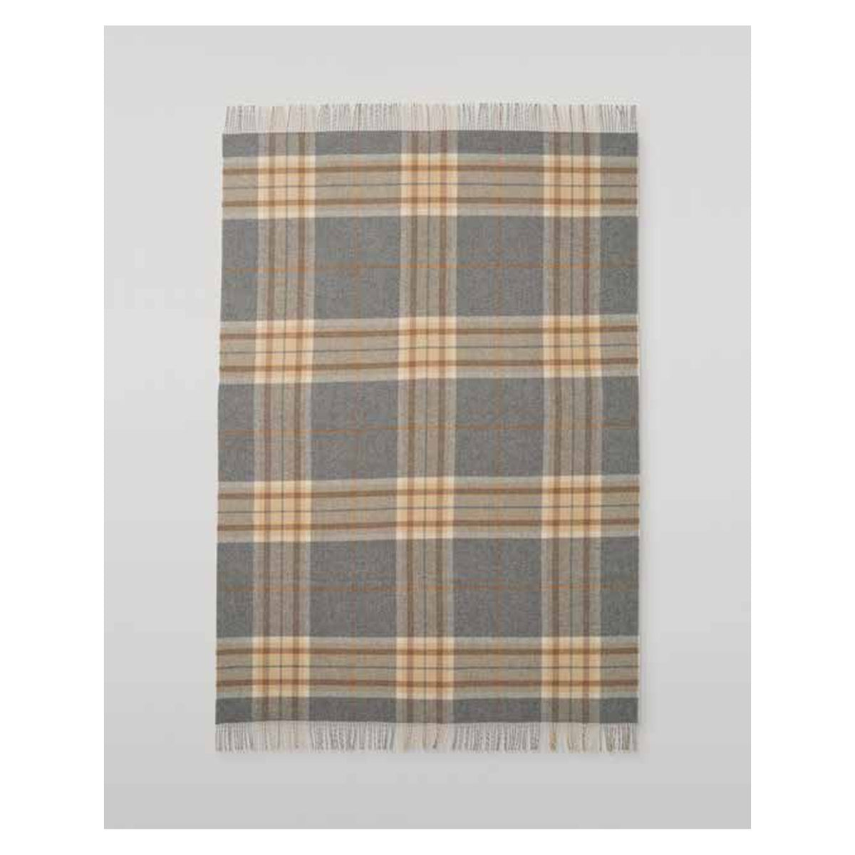 Johnstons of Elgin Doubleface Check Throw in Grey / Brown Overcheck — laid flat
