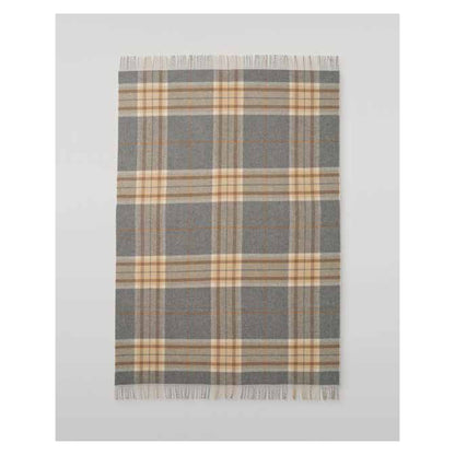 Johnstons of Elgin Doubleface Check Throw in Grey / Brown Overcheck — laid flat