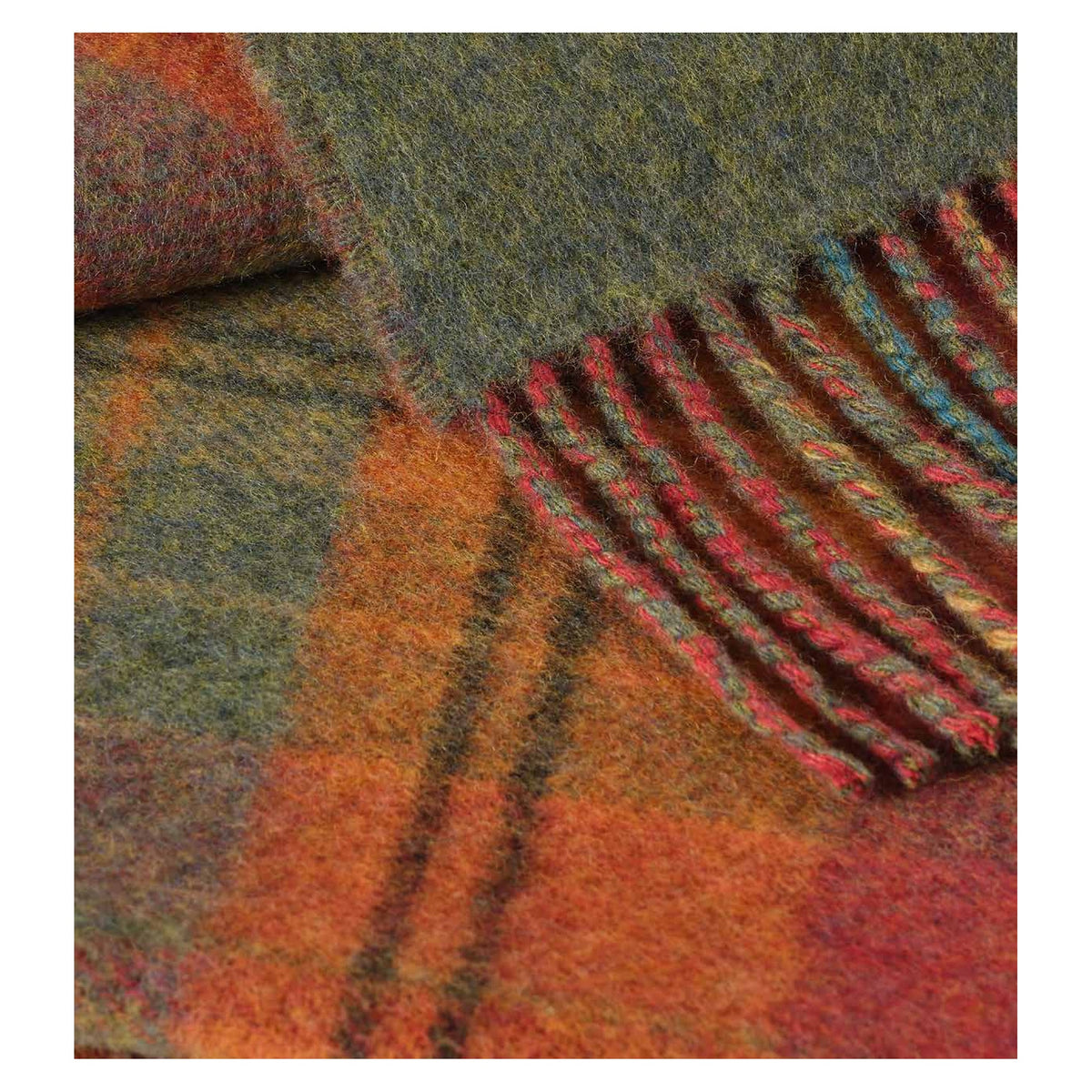 Johnstons of Elgin Doubleface Check Throw in Red Tweed / Green Windowpane — detail