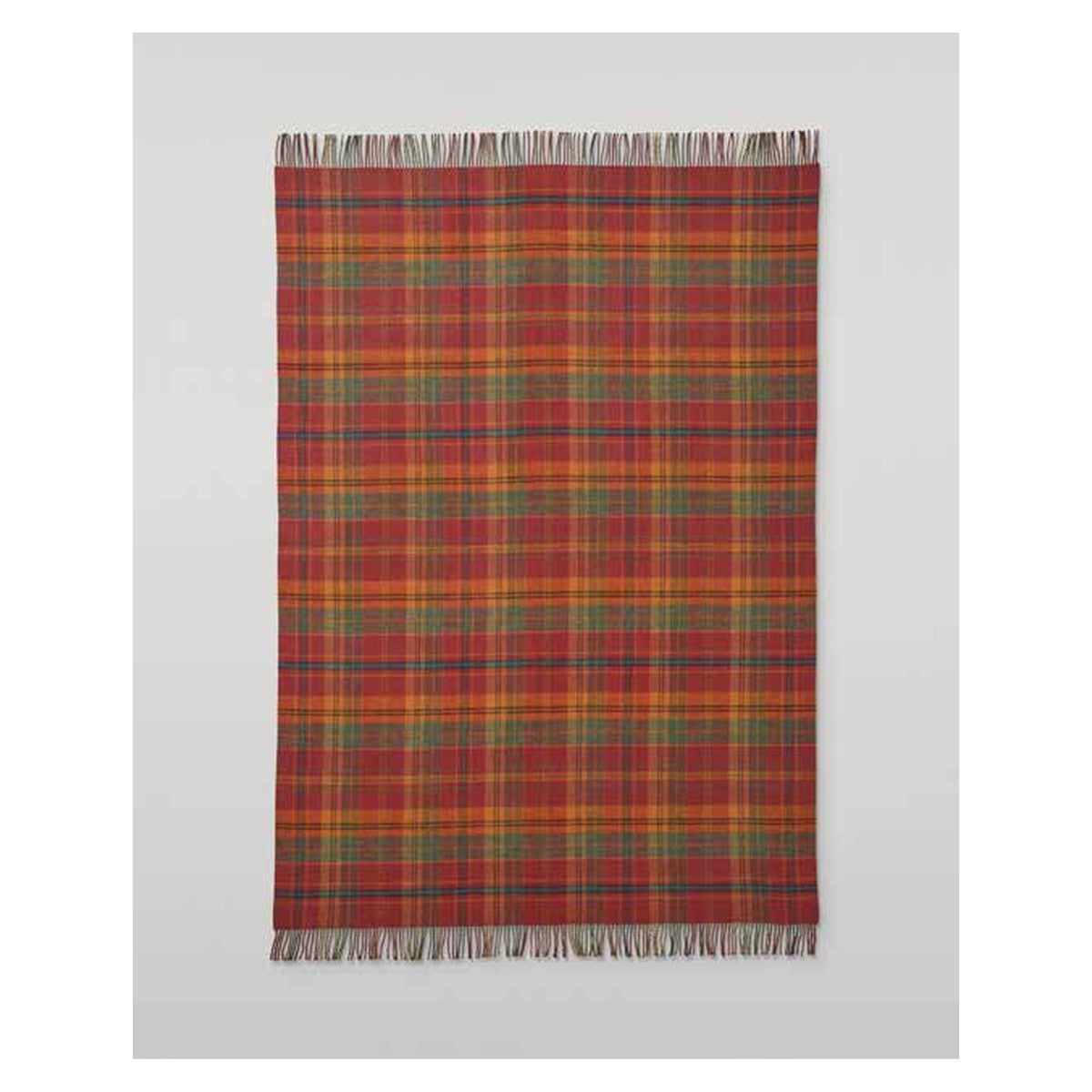 Johnstons of Elgin Doubleface Check Throw in Red Tweed / Green Windowpane — laid flat
