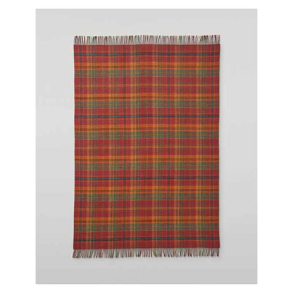 Johnstons of Elgin Doubleface Check Throw in Red Tweed / Green Windowpane — laid flat
