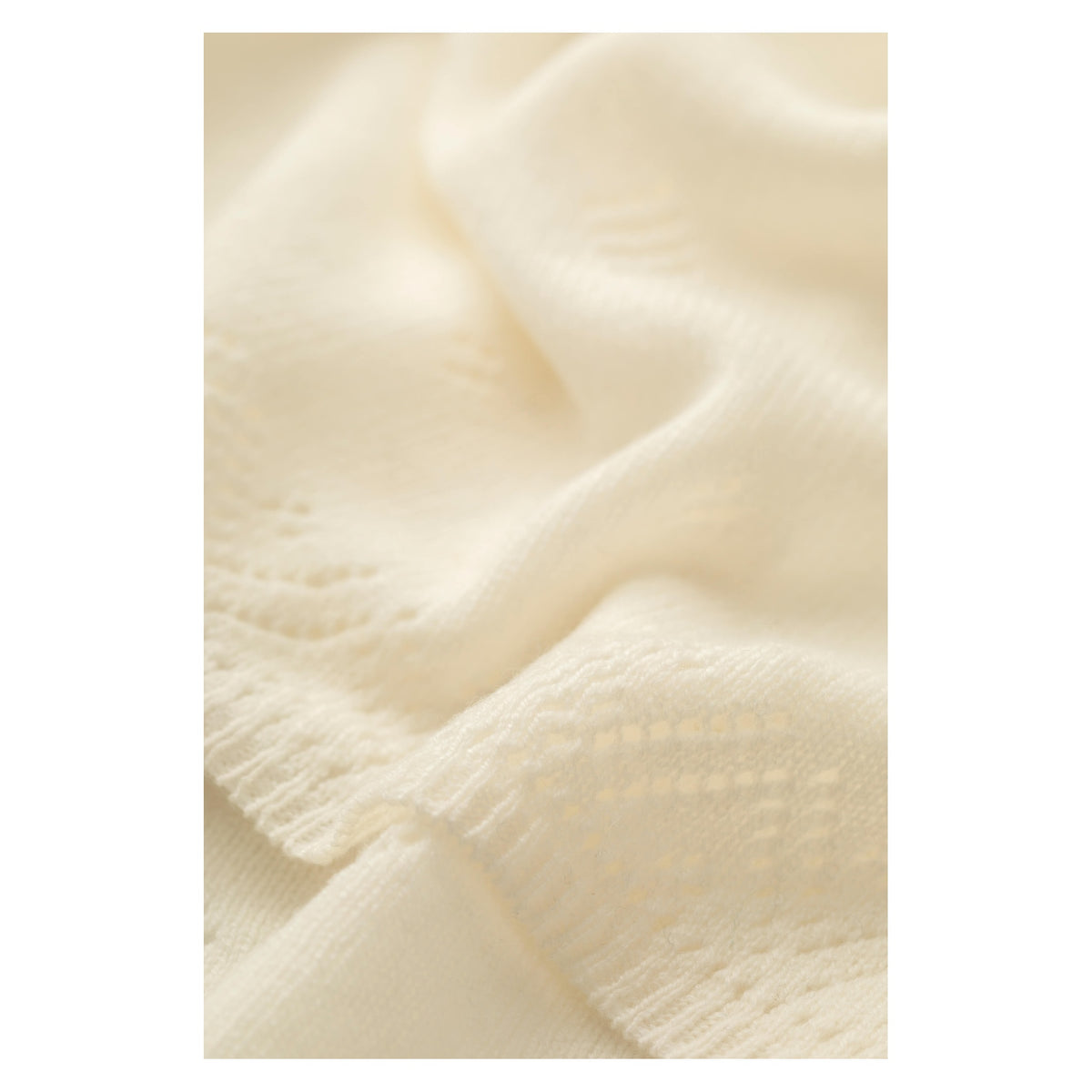 Johnstons of Elgin Pointelle Cashmere Baby Blanket in White — detail
