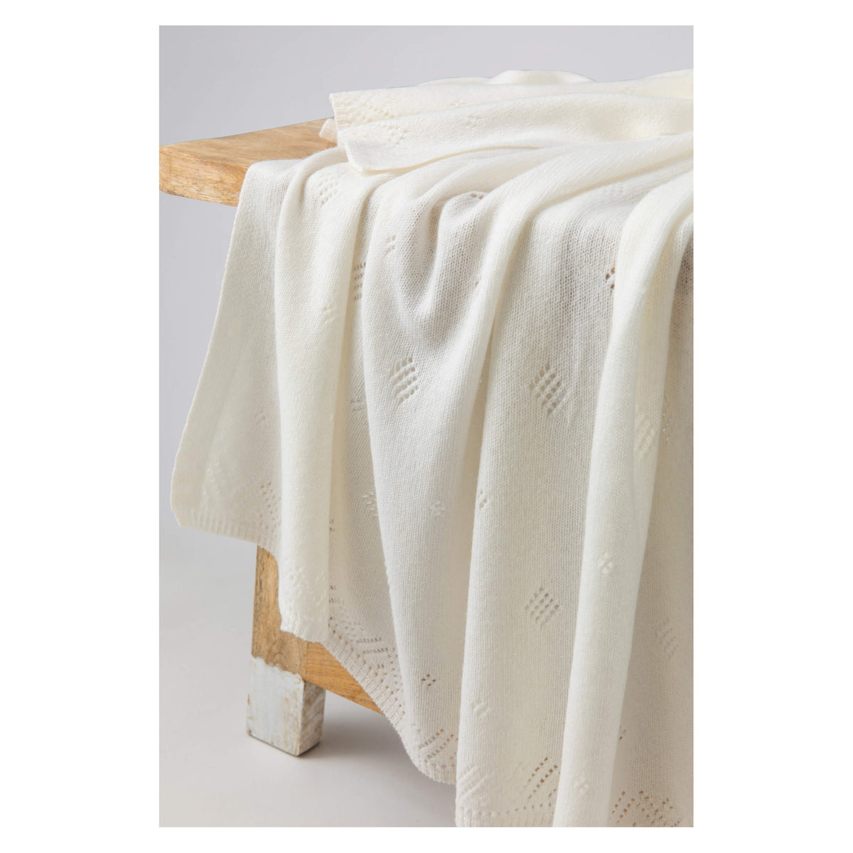 Johnstons of Elgin Pointelle Cashmere Baby Blanket in White — view 3