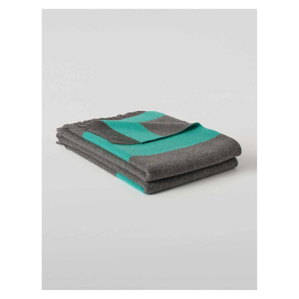 Johnstons of Elgin Stripe Throw in Charcoal & Turquoise