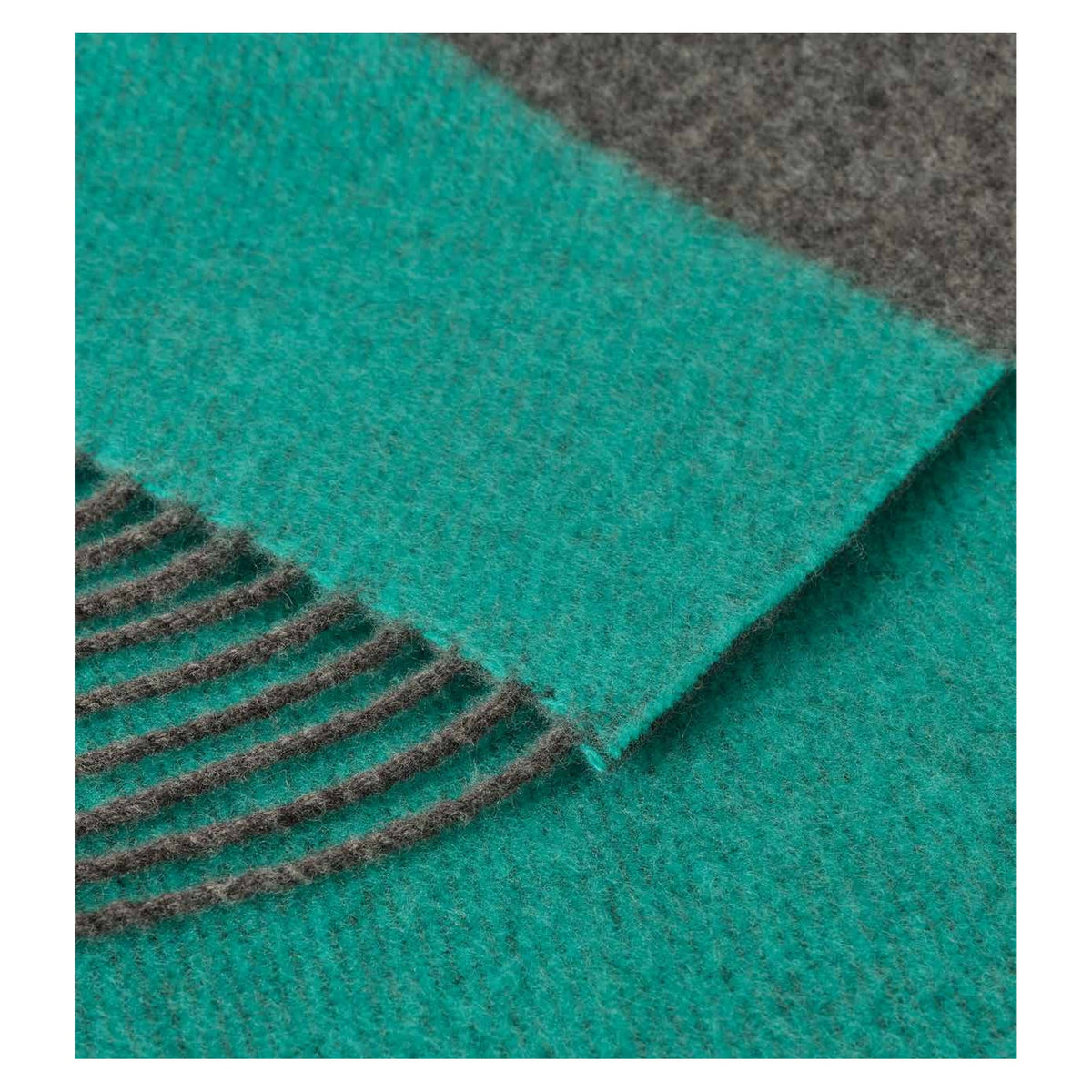 Johnstons of Elgin Stripe Throw in Charcoal & Turquoise — detail